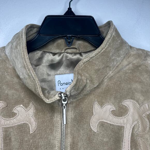 Vintage Pamela McCoy Brown Suede Leather Jacket Plus Size 3XL Western Zip Collar - Picture 2 of 14